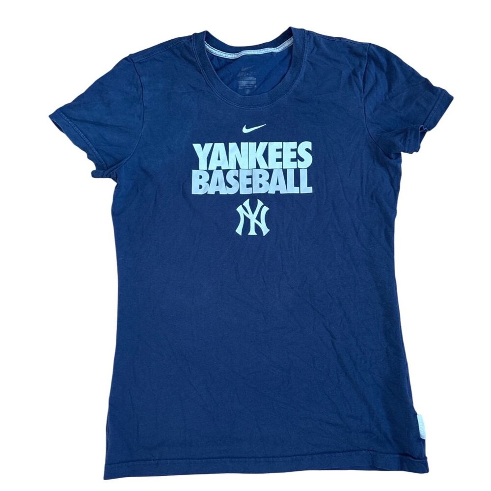 New York Yankees Shirt Womens Med? MLB Baseball Dri FIT Blue Short Sleeve Logo